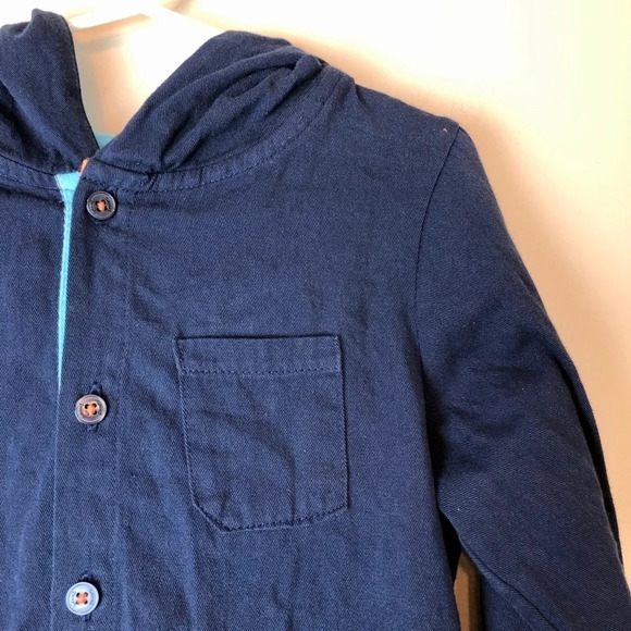 Splendid | Boys Navy Hooded Button Down Shirt 5/6 - Picture 2 of 5